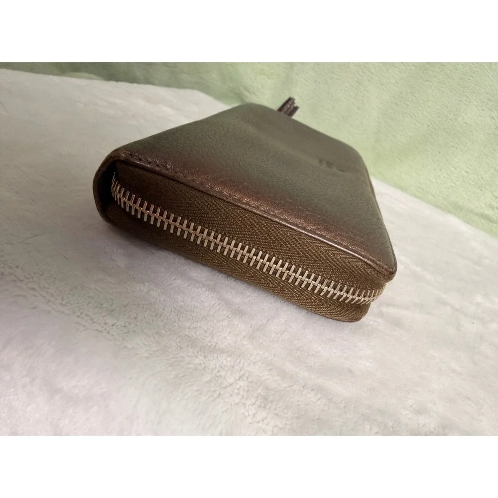 Gucci Bamboo Tassel Zip Around Wallet Bronze Metallic Pebbled Leather 307984 - Picture 3 of 10
